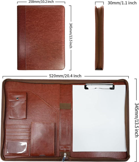WRIYES Zip Padfolio Organizer, Leather Planner Binder, 10.2 Inch Portfolio Folder for Documents, Letter Size Business