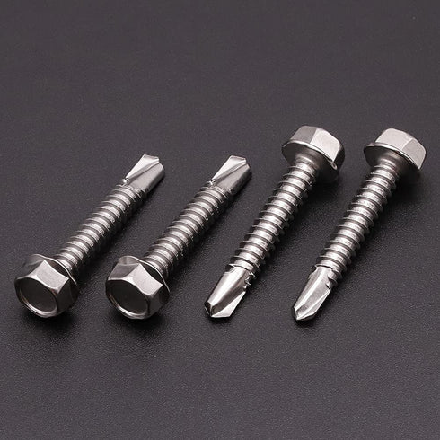 #8 x 1-1/2" Hex Washer Head Self Drilling Screws, 100 Pack, 410 Stainless Steel Sheet Metal Screws