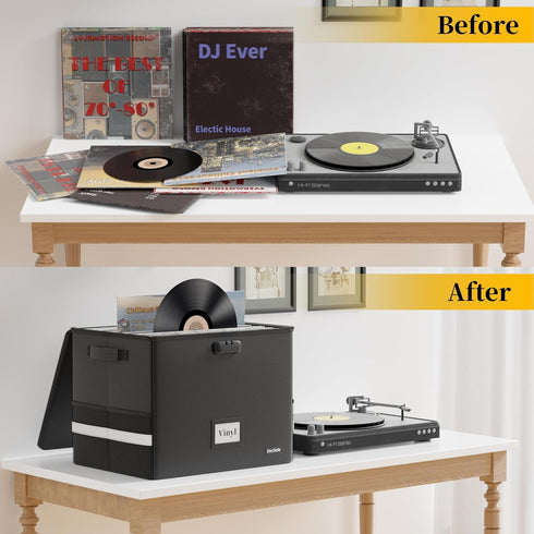 DocSafe Fireproof Vinyl Record Storage Box with Lock, Large Organizer for 150+ Single Records