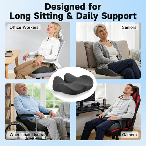 Seat Cushion for Office Chairs Large U-Shaped Memory Foam Desk Chair Cushions for Long Sitting Comfort, Ergonomic Thick