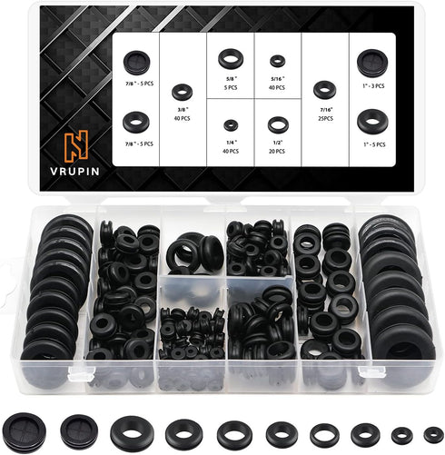 Vrupin 188 Pcs Rubber Grommets Kit - Rubber Washers for Wiring, 10 Different Sizes
