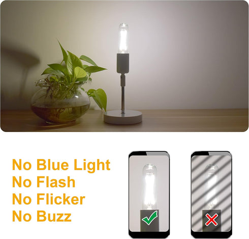 Dimmable T10 Bulb 5000K, 2W Bulbs 25 200LM, E26 Bulb Lights,6 Pack LED Daylight White LED Tubular Watt Equivalent