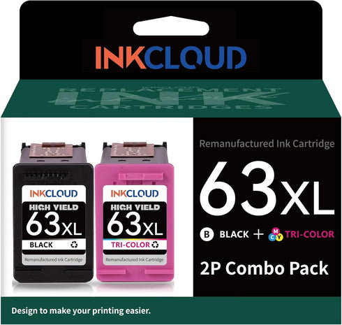 INKCLOUD Compatible Ink Cartridges Replacement for HP 63, Black and Color for HP 3830, 5255, 4520, 3630 (1 Black, 1