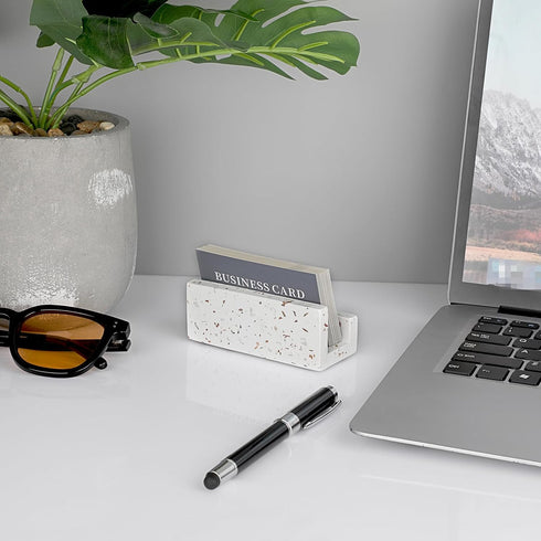 Hipiwe Terrazzo Business Card Holder for Desk, Concrete Display Stand for Women Men Office Organizer