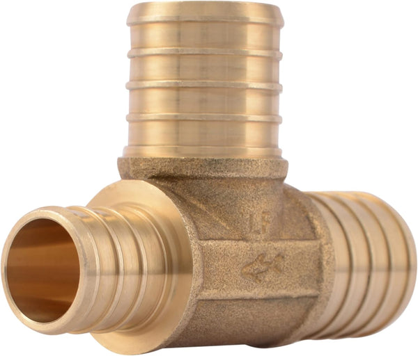 SharkBite Crimp Reducing Tee, 1 x 3/4 x 1 Inch, Brass Plumbing Fitting for PEX Pipe, PE-RT, UC418LFA