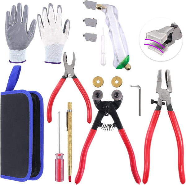 Swpeet 10Pcs Glass Cutter Tools Kit, Mosaic Wheeled Glass Tile Nippers, Glass Running