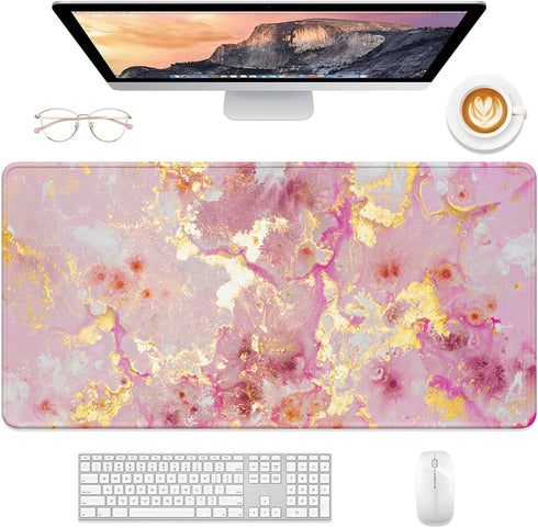 Desk Mat, Large Mouse Pad, 32" x 16" XXL Extended Gaming Mousepad, Desktop Decor Desk Pad, Cute Men Women Office Supplies and Accessories, XL Mouse Pad for Laptop & Keyboard, Pink Gold Marble by Niniubye