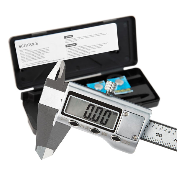 All-Metal Digital Caliper, 0-4" Measuring Tool with Auto-Off Feature, Interchangeable Inches and Millimeters