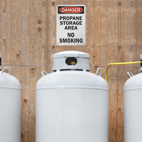 SmartSign U9-2344-NA_10x14 "Danger - Propane Storage Area, No Smoking" Sign | 10" x 14" Aluminum Black/Red on White