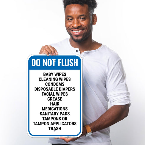 12x18 Inches, 55 Do Not Flush Baby Wipes Cleaning Wipes Condoms Disposable Diapers Facial Wipes Grease Hair Sign, mil