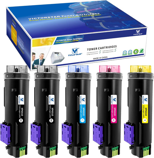 VICTORSTAR 5 Packs Compatible Toner Cartridges 6510 6515?Extra High Yield?5500 BK & 4300 Pages CMY for Xerox Phaser