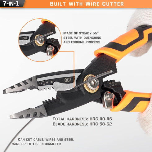 7-in-1 Wire Stripper Tool, Cutters, Crimper Pliers for Electrical Cable Stripping, Cutting, and Crimping
