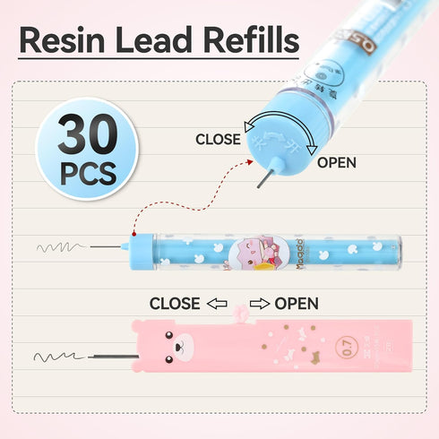 Cute Kawaii Mechanical Pencils Set - 12PCS with Lead Refills & Erasers, 0.5mm & 0.7mm for Kids Girls
