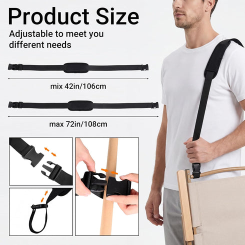 3 Pack Set, Backpacking Adjustable Beach Chair Carry Strap Shoulder Straps for Folding Chairs, Box Carrying Strap