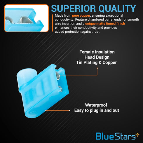 BlueStars 100 PCS Blue Flag Spade Terminals Female, AWG 16-14, 400V, 15A Electrical Connectors Kit