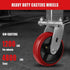 6"X2" Heavy Duty Industrial Casters, Crowned Polyurethane Tread Cast Iron Center Wheels, 1200 lbs Load Capacity