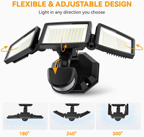7000LM, 6500K, 3 LED Security Lights Motion Sensor Light Outdoor, Waterproof, Flood Light Outdoor Motion Detector