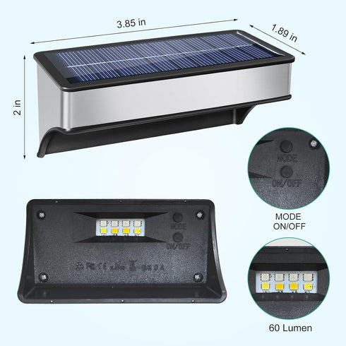 4 Pack 10 Solar Fence Lights Outdoor RGB Color Changing and Fix Colors Stainless Steel Waterproof Solar Lights LED Wall