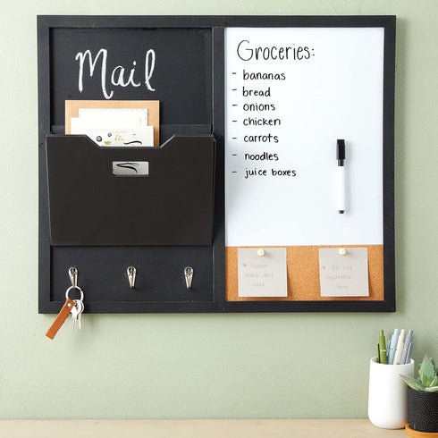 Juvale Wall Mounted Organizer, Message Command Center, Family Office Whiteboard, Chalkboard, Cork Board Combo
