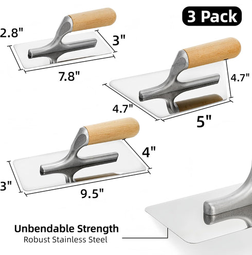 3 Pack Set, 1 mm Venetian Plaster Trowel Stainless Steel Finishing Trowel, Art Paint Plastering Tool with Wooden