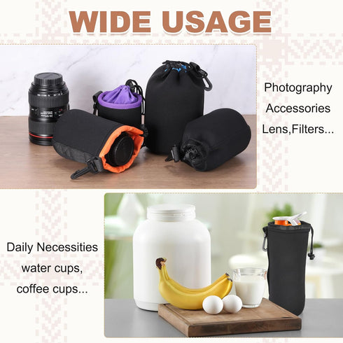 2 4" 10" PATIKIL Pcs Camera Lens Pouch, ID x H Drawstring Lens Pouch Protective Camera Lens Case Bag Soft Plush