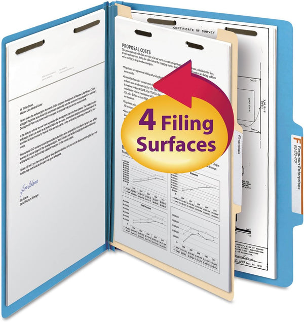 Smead Classification File Folder - 1 Divider, 2" Expansion, Letter Size, Blue, 10 per Box (13701)