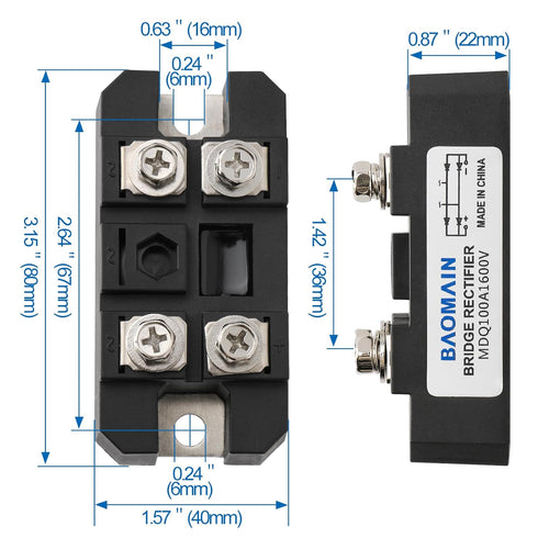 Baomain MDQ-100A Bridge Rectifier - 100A 1600V Full Wave Diode Module One Phase