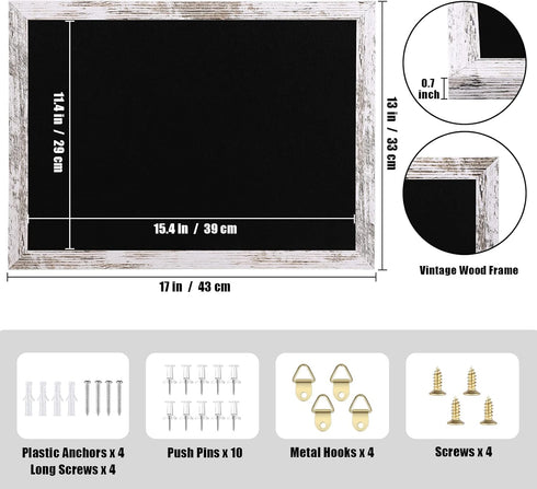 Black Felt Bulletin Board with Wood Frame, Vision Board for Office Home Kitchen and School with Pins, Screws, Anchors
