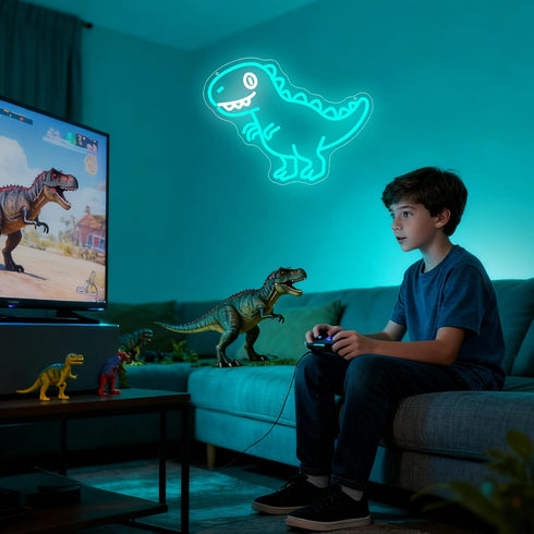 SONGYUNEON Dimmable Powered(15.8*13.4") Dinosaur LED Neon Light Sign, Dinosaur Neon Signs for Boys Room Decor Dino