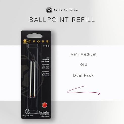 Cross Mini Ballpoint Pen Refill - Medium Red, Dual Pack (8518-5)
