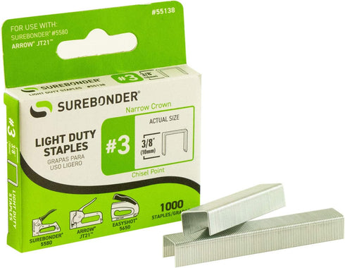 Surebonder 55138 Light Duty Staples, 3/8-Inch Leg Length, 1000 Count