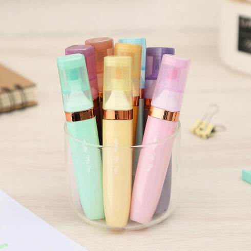 Mr. Pen Glitter Highlighters, 8 Pack, Chisel Tip in Pastel and Metallic Colors, Sparkly Aesthetic Highlighters