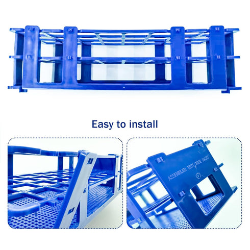 3 Packs Plastic Test Tube Rack, 24 Holes Lab Holder for 25mm Test Tubes, Blue, Detachable
