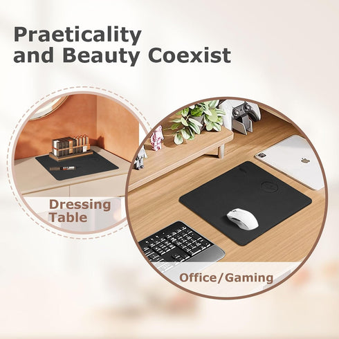 Firelison 2 1 12" 10"Black Wireless Charging Mouse Pad in Leather Multifunctional Office Desk Pad with Non-Slip Rubber