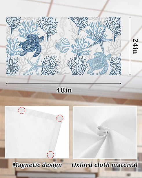 Yomandocix 4x2 feet,1 Pack Classroom,Summer Blue Ocean Coastal Fluorescent Light Covers for Ceiling Lights Magnetic