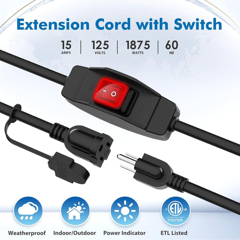 KASONIC 1.5 FT Extension Cord with Switch, 14/3 AWG Gauge, Heavy Duty Cable with Safety Cover