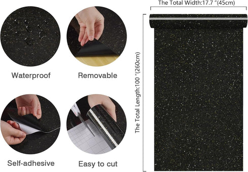 Black Gold Granite Contact Paper, Peel and Stick Waterproof Marble Wallpaper for Kitchen Countertops