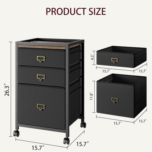 File Cabinet with 4 Drawers, Mobile Rolling Printer Stand, Fits A4 or Letter Size, Fabric Vertical File Cabinet with