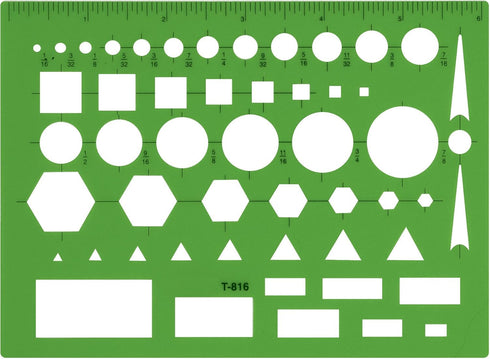 Westcott T-816 All-Purpose Technical Drawing Template, Green, 4.5 by 6 in, Plastic Shape Tool