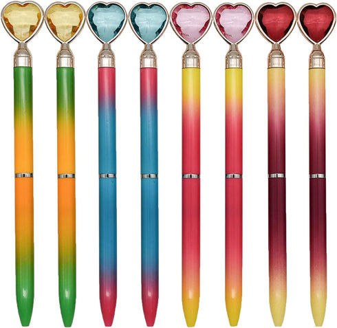 Maydahui 20PCS Colorful Heart Shaped Ballpoint Pens Retractable Bling Rhinestones Black Ink for Girls School Office