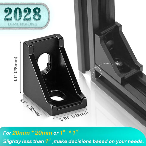 30 Set Black 2020 Series Aluminum Extrusion Profile Connector, Includes 1 Wrench, 30 Corner Brackets, 60 T-Slot Nuts &