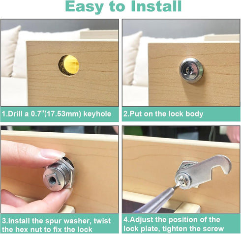 3 Pcs Cabinet Locks with Keys, 1-1/2'' Cam Lock Keyed Alike for Mailbox and Secure Drawer RV Storage