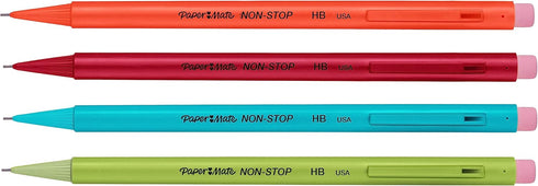 Paper Mate Non-Stop Mechanical Pencil, 0.7mm, HB #2, Assorted Neon Barrel Colours, 4 Count