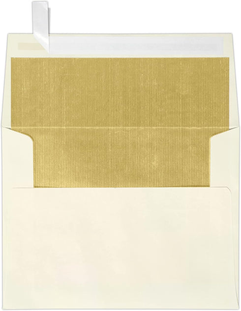 LUXPaper A2 Foil Lined Invitation Envelopes | Peel & Press | Natural w/Gold LUX Lining | 50 Qty