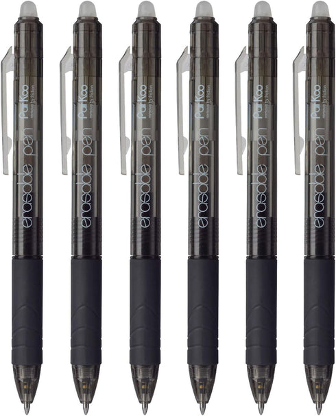 ParKoo 6-Pack Retractable Erasable Gel Pens, Fine Point Black Ink for Note Taking & Crossword Puzzles