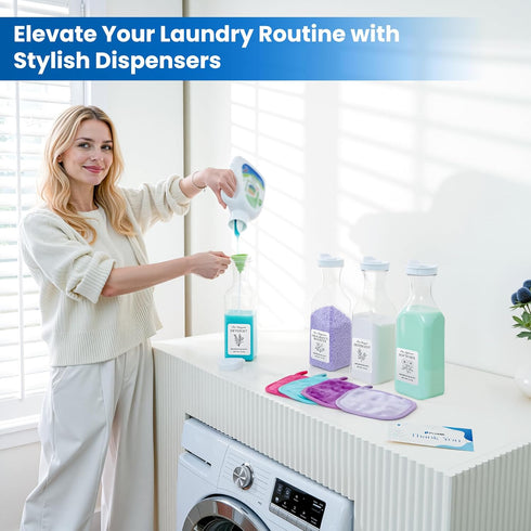 ProHK 4Pack 54oz 4Pcs Laundry Detergent Dispenser for Room Organization - Soap Container with Spoon, Funnel and Labels