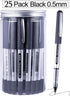 Bullet Tip Rollerball Pens 25 Pack, Black Liquid Ink, Fine Point 0.5mm, Quick Drying for Writing Journaling School