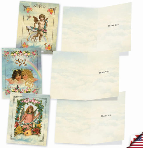 The Best Card Company 10 Boxed Thank You Notes - Assorted Stationery with Envelopes for Men and Women, Angelic Notes