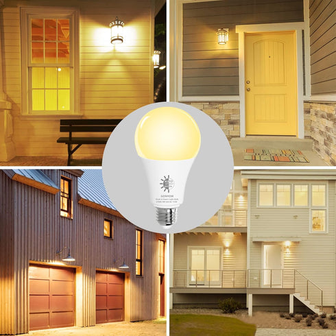8 Pack Dusk to Dawn Light Bulbs Outdoor, 2700K Warm White, 9W (60W Equivalent) A19 E26 Automatic On/Off