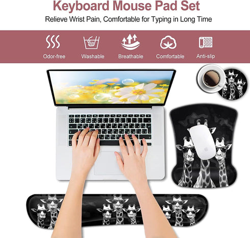Rectangular Mouse Pad Wrist Protector with Cool Giraffes, Ergonomically Non-Slip Rubber Comfortable Computer Keyboard